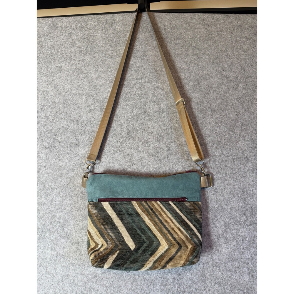 Unbranded Tapestry Crossbody Bag Womens Small Green Brown Excellent Boho Chevron